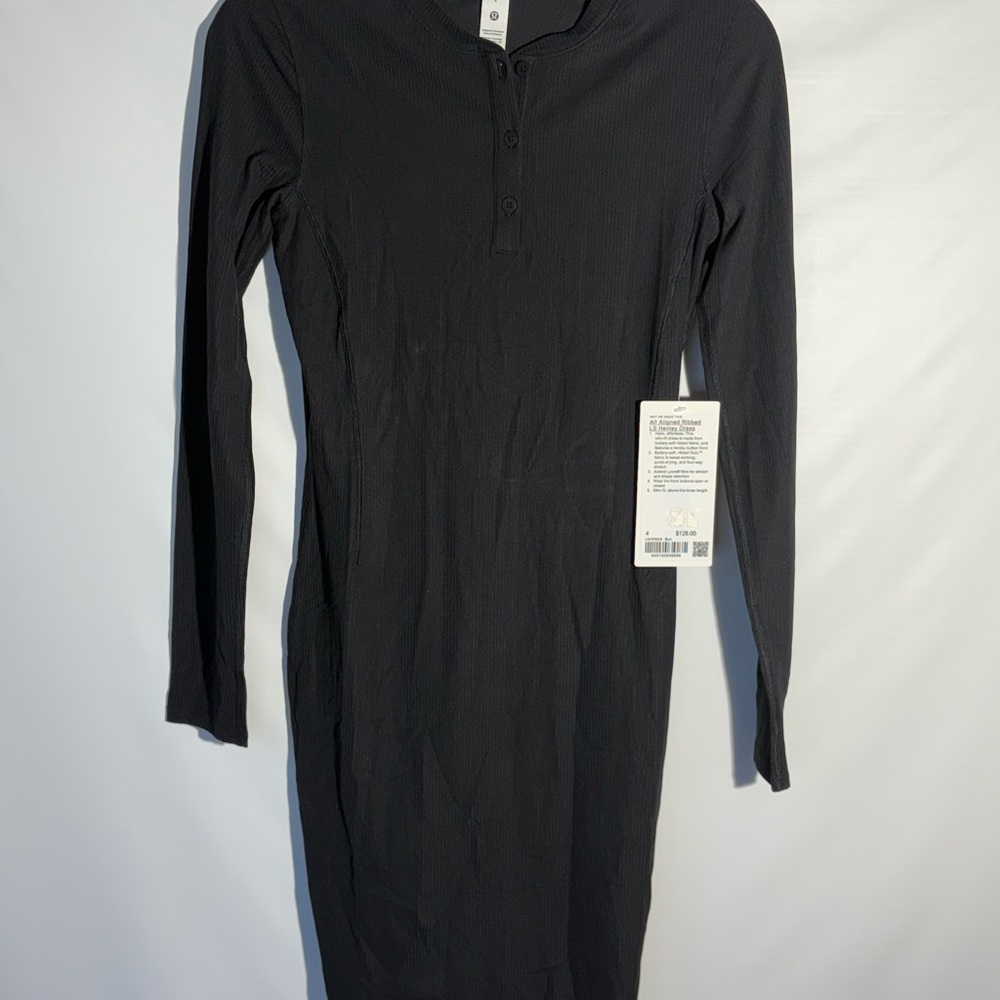 NWT lululemon All Aligned  Ribbed Long Sleeve Henley Dress size 4 black